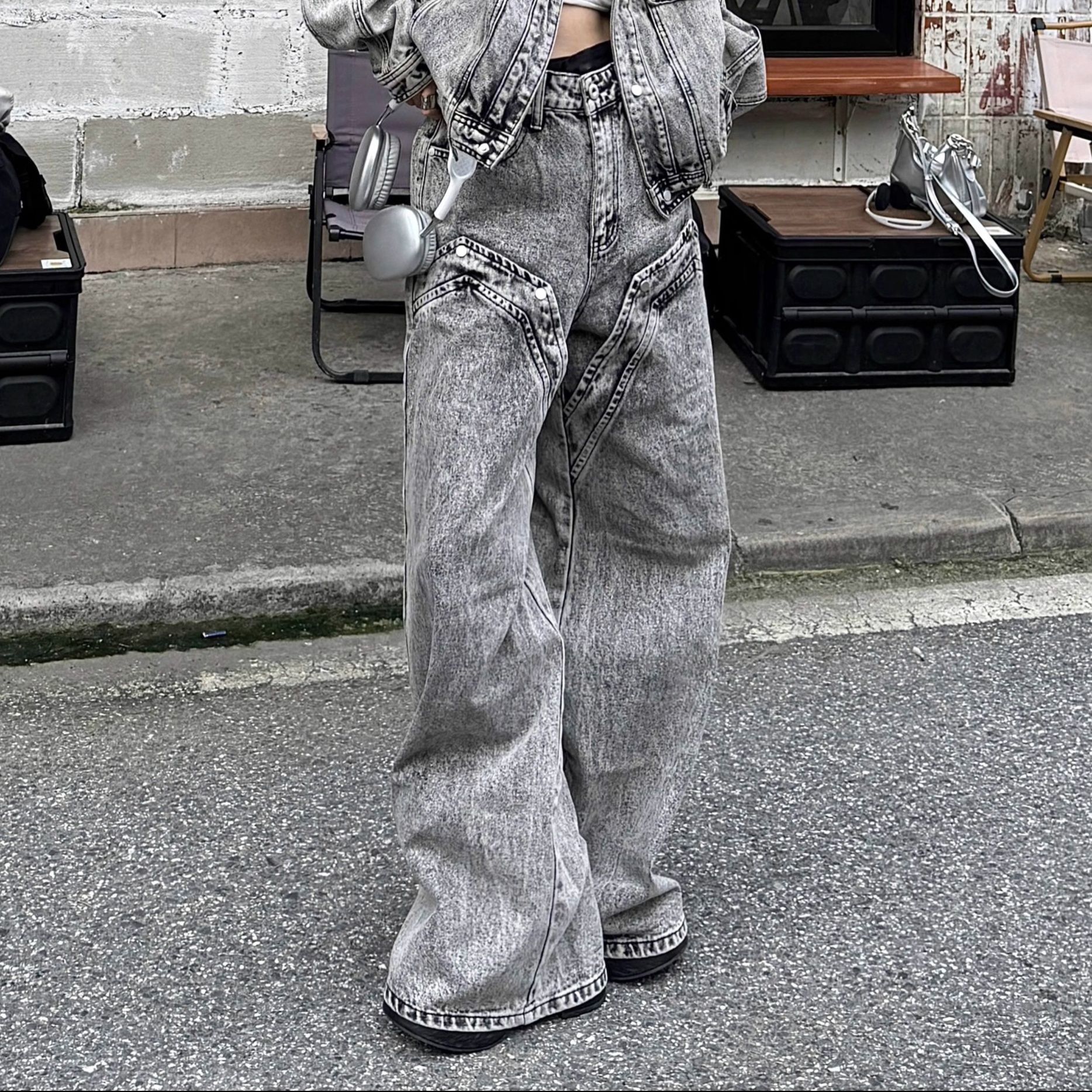 デニムセットアップ ヴィンテージ風ゆったりデニムセット