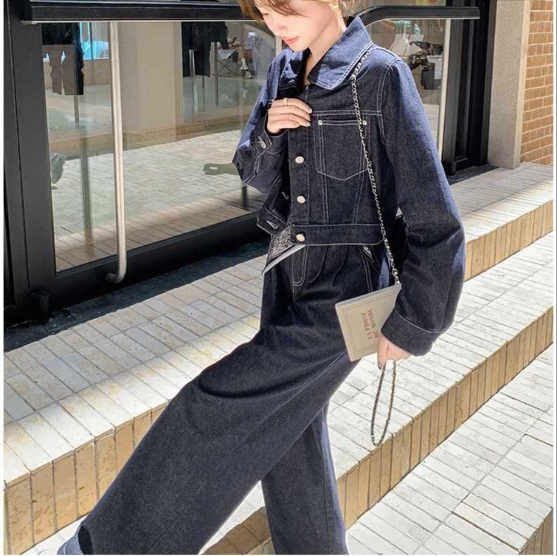 デニムセットアップ クラシック風ワイドジージャンセット