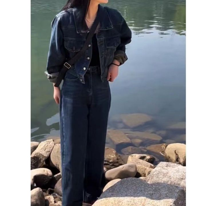 デニムセットアップ 大人女子に人気のゆったりデニムジャケットパンツ上下セット
