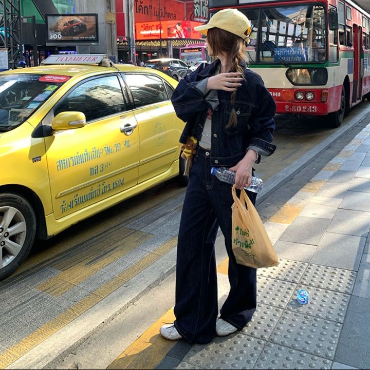 デニムセットアップ ゆったりシルエット上下セット地厚素材ジャケット