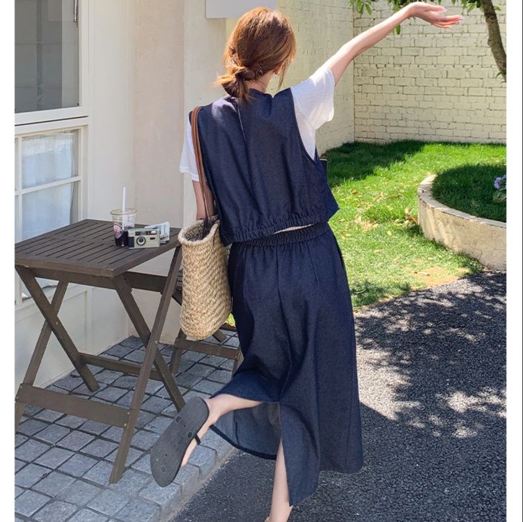 デニムセットアップ ノースリーブベスト＆ロングスカート