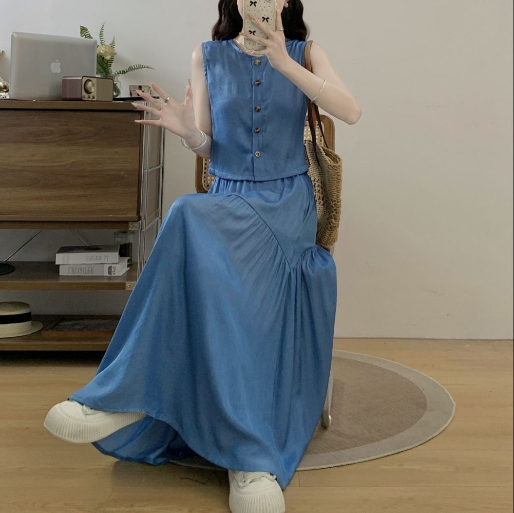 デニムセットアップ 優美ベスト＆ティアードスカートセット