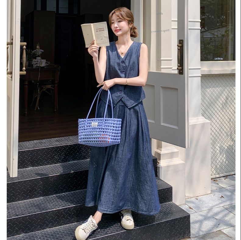 デニムセットアップ 涼やかベスト&ロングスカートセット