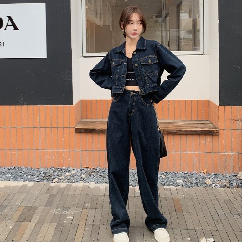 デニムセットアップ ゆったりシルエット上下セット天然綿デニムジャケットパンツ