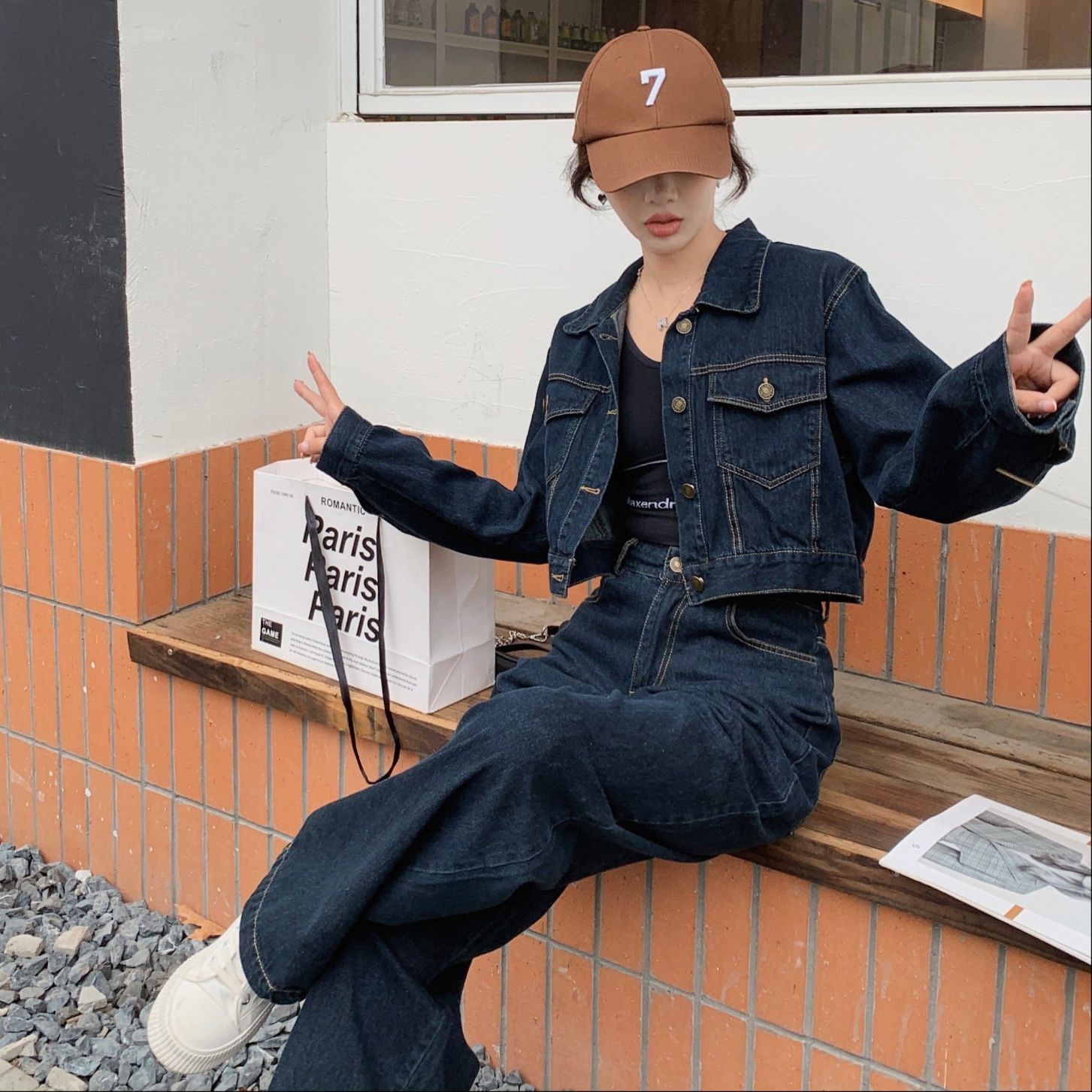 デニムセットアップ ゆったりシルエット上下セット天然綿デニムジャケットパンツ