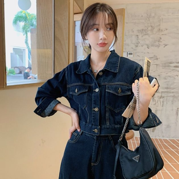デニムセットアップ ゆったりシルエット上下セット天然綿デニムジャケットパンツ