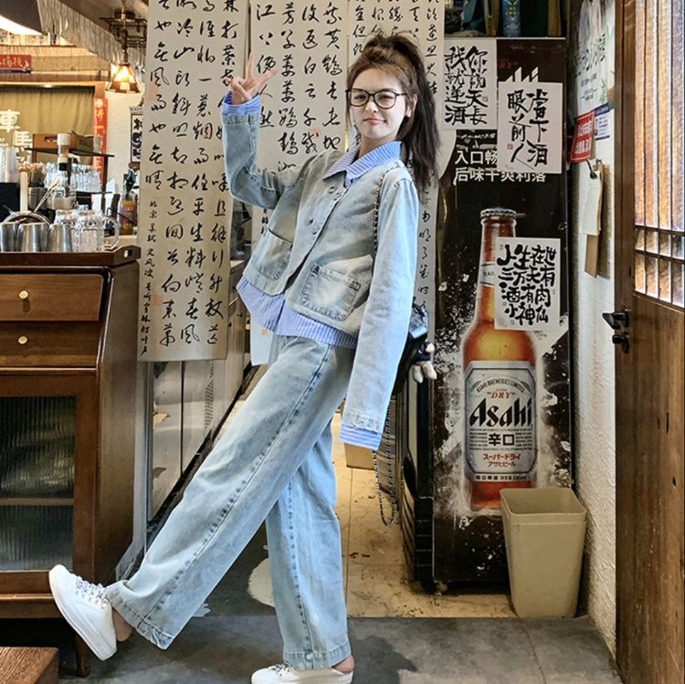 デニムセットアップ ダブルボタンデニムジャケットパンツセット