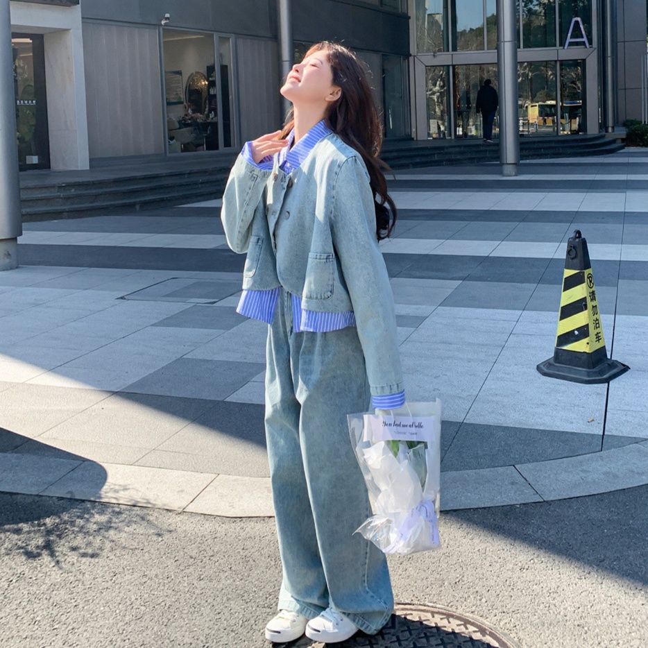 デニムセットアップ ゆったりシルエット上下セット