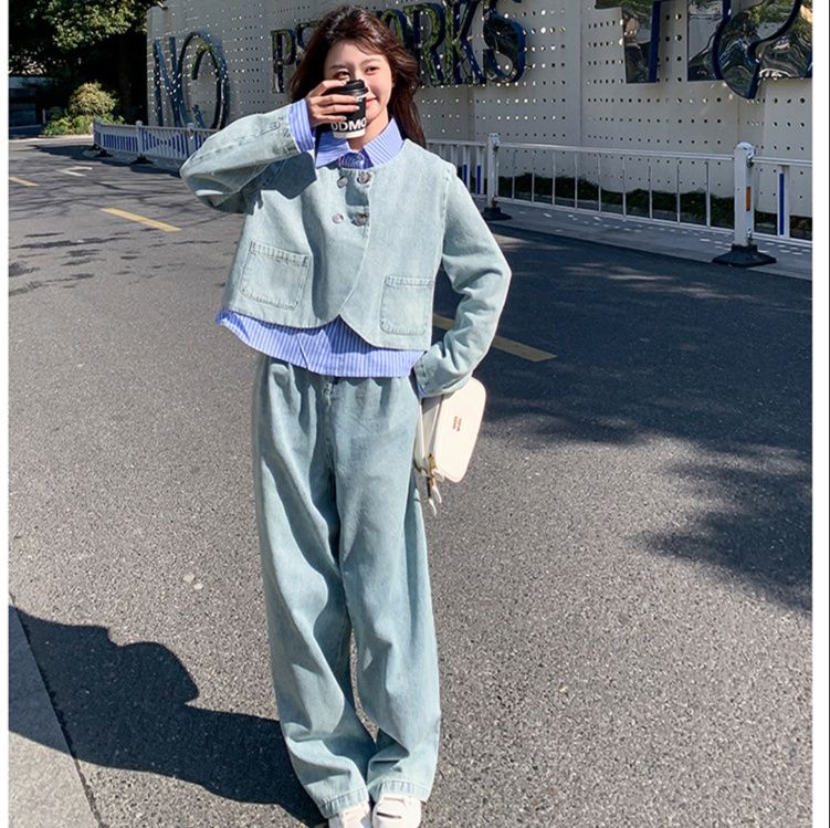 デニムセットアップ ゆったりシルエット上下セット