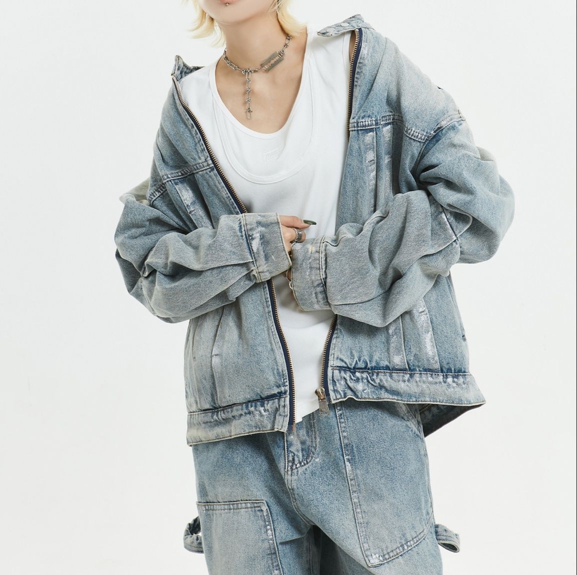 デニムセットアップ ゆったりシルエット デニムジャケット パンツ セットアップ