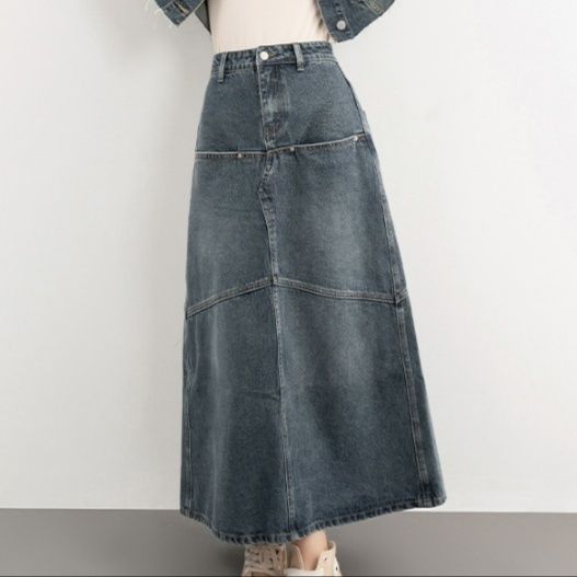 デニムセットアップ クロップド丈デニムジャケット×ロングスカートセット
