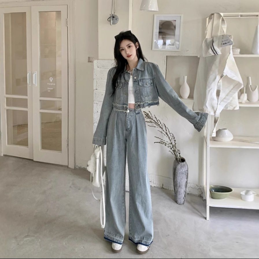 デニムセットアップ ワイドシルエット ジージャン×ワイドパンツ 上下セット