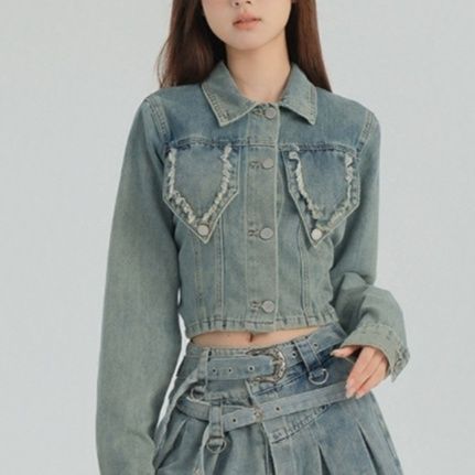 デニムセットアップ クロップド丈デニムジャケット＆プリーツスカートセット