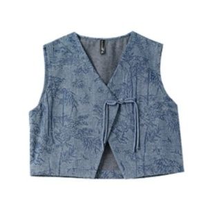 デニムセットアップ 草木模様入り織物ベスト付きスカートセット
