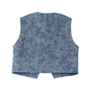 デニムセットアップ 草木模様入り織物ベスト付きスカートセット