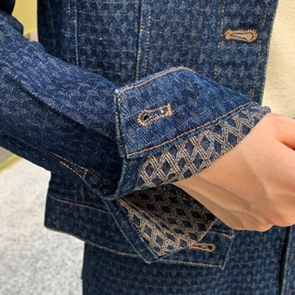 デニムセットアップ 千鳥格子柄ジャケット＆ロングスカートの二点セット