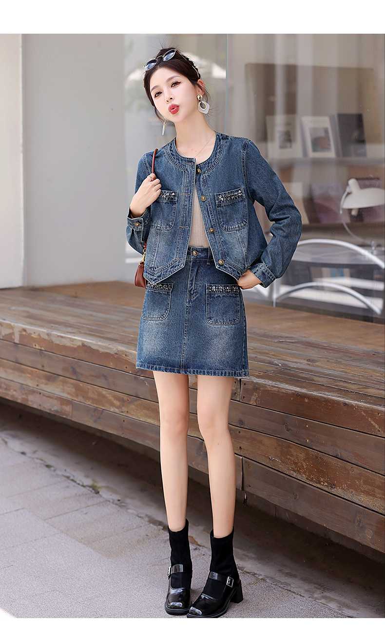 デニムセットアップ 飾り縫いポケット付きデニムツーピース