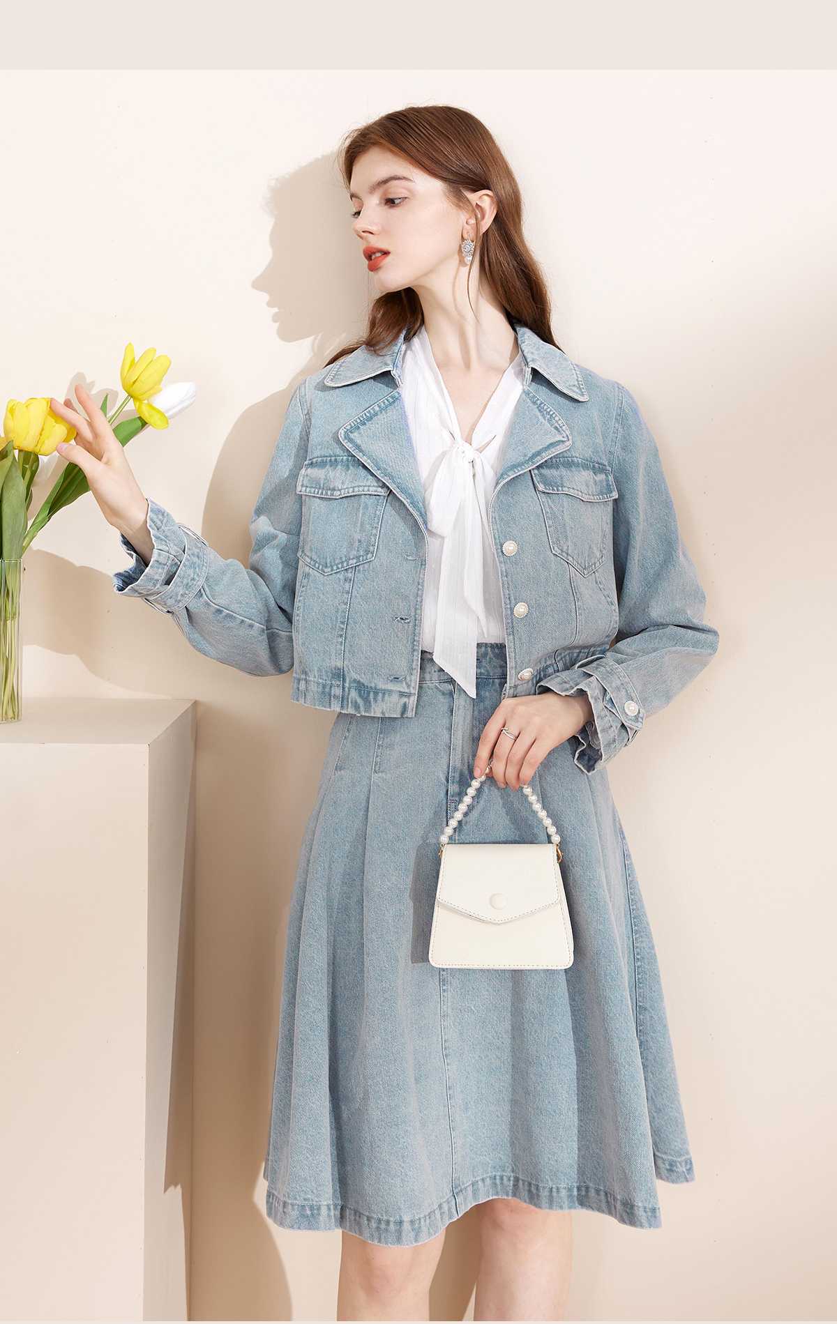 デニムセットアップ クロップド丈デニムジャケットセットアップ