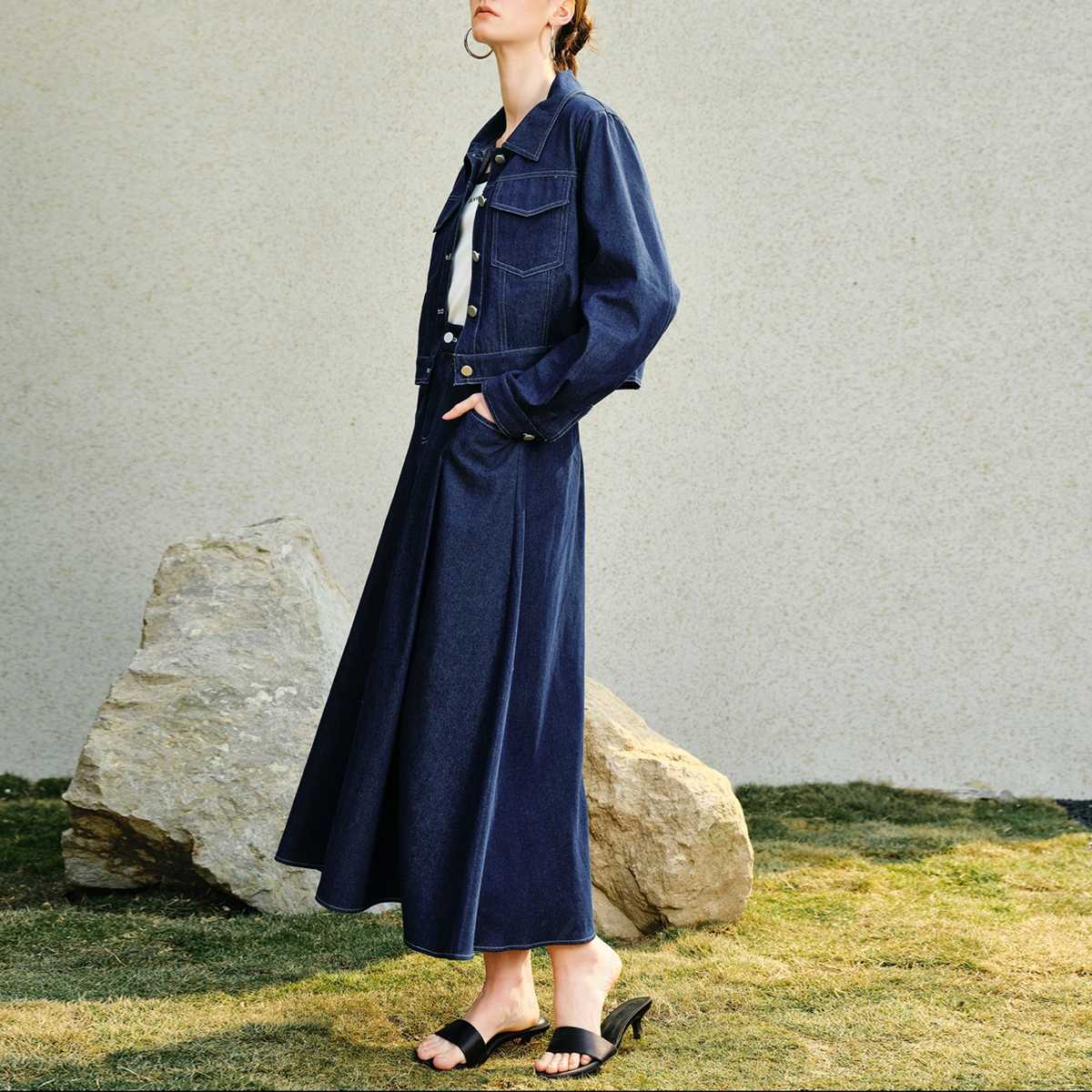 デニムセットアップ 大人シルエット ロング丈デニムセット