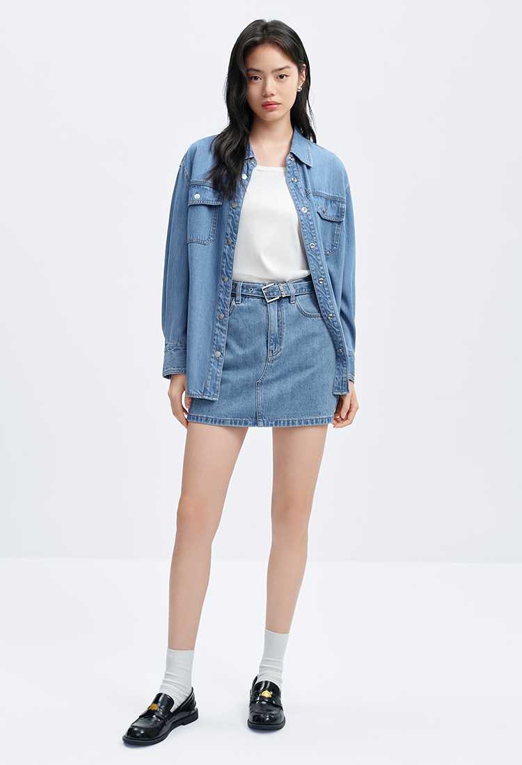 デニムセットアップ ゆったりデニムジャケットとミニスカートのセット