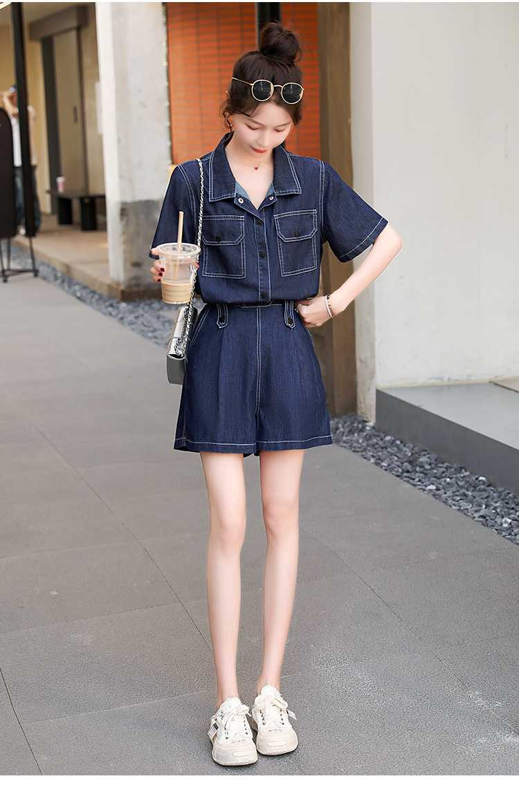 デニムセットアップ カジュアル夏向け半袖デニムコーデセット