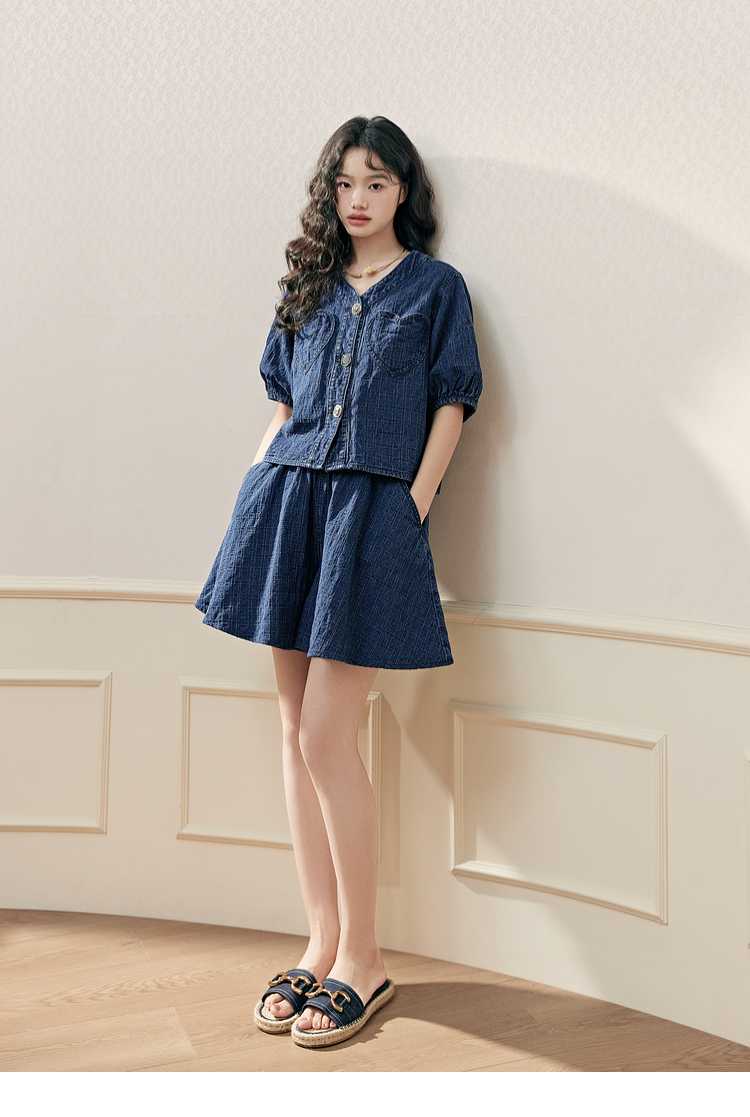 デニムセットアップ パフスリーブ デニム ツーピース セット