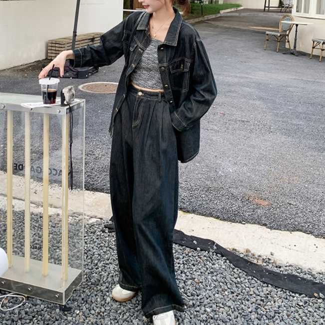 デニムセットアップ ゆったりデニム上下セットアップ