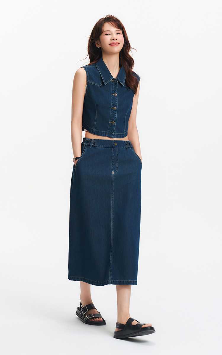 デニムセットアップ ノースリーブ Aラインスカートデニムツーピース