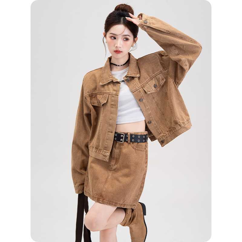 デニムセットアップ ゆったりデニムジャケット&ミニスカートセット