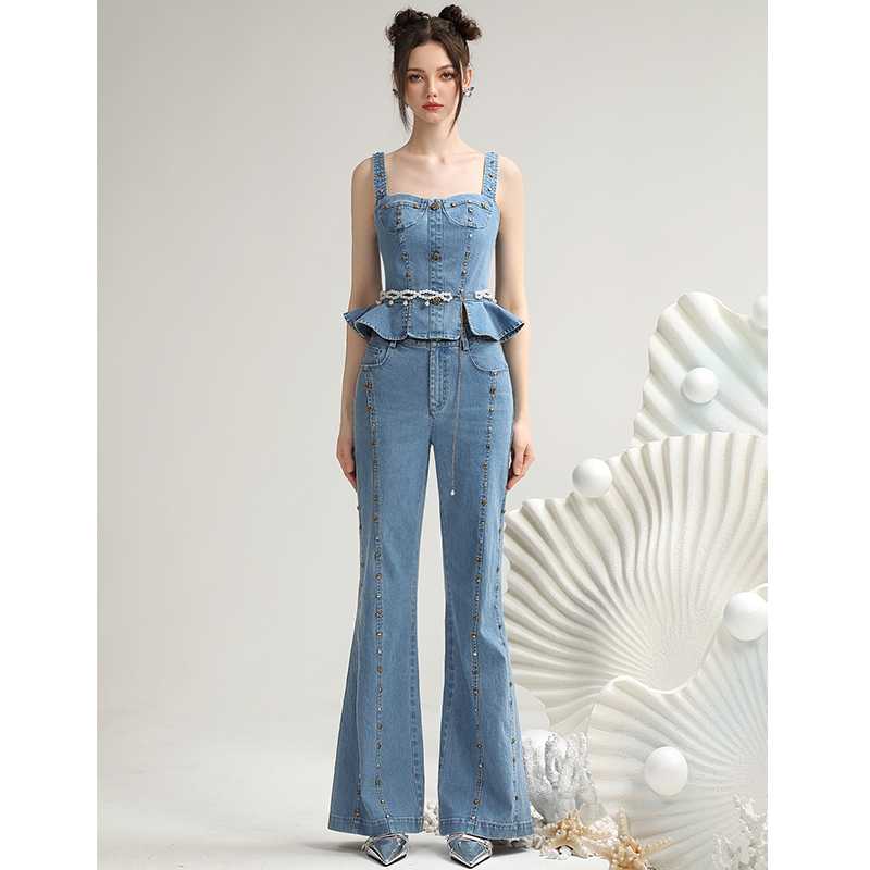 ☆1日限定価格☆Adonisis アドニシス ラッフルフリルデニムビスチェ デニムセットアップ 華やかフリル付きデニムビスチェセット