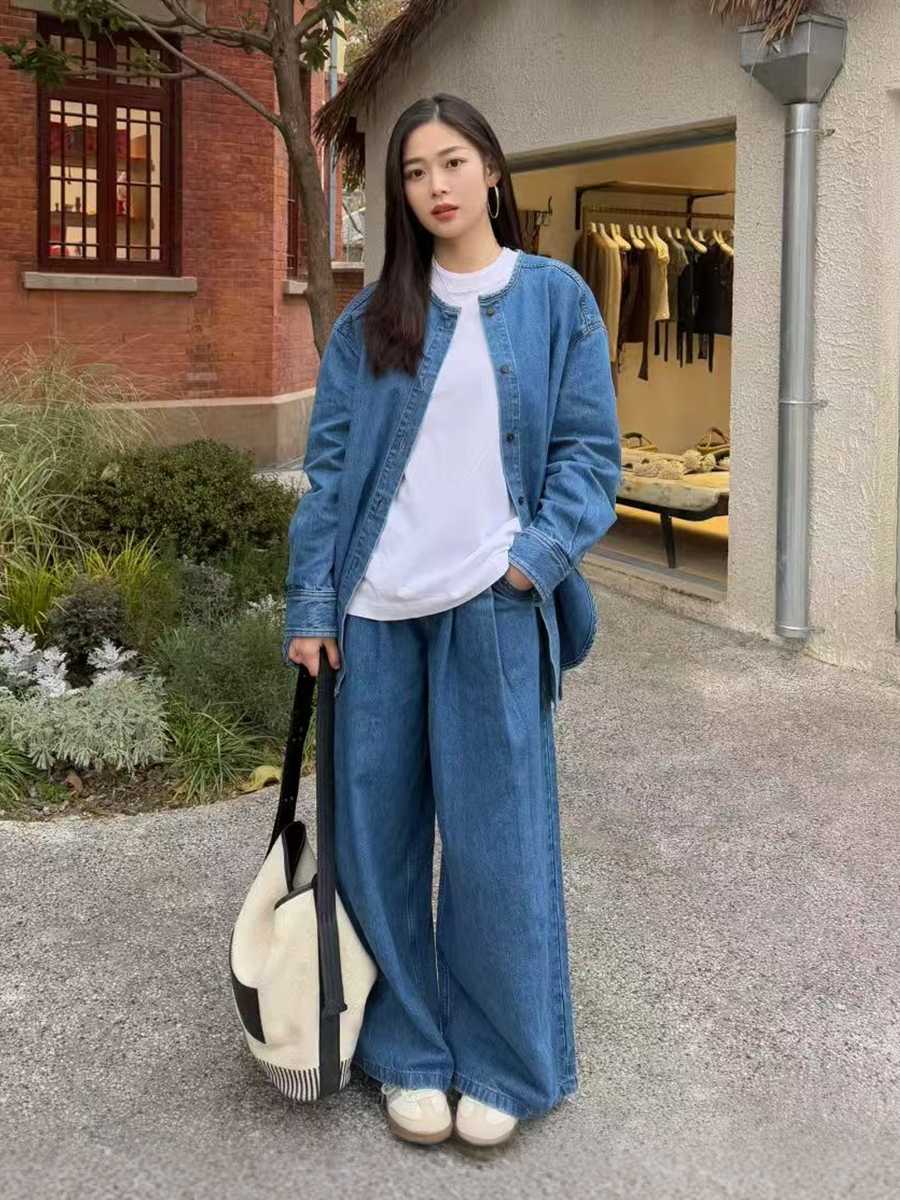 デニムセットアップ ゆったりシルエット デニム上下セット