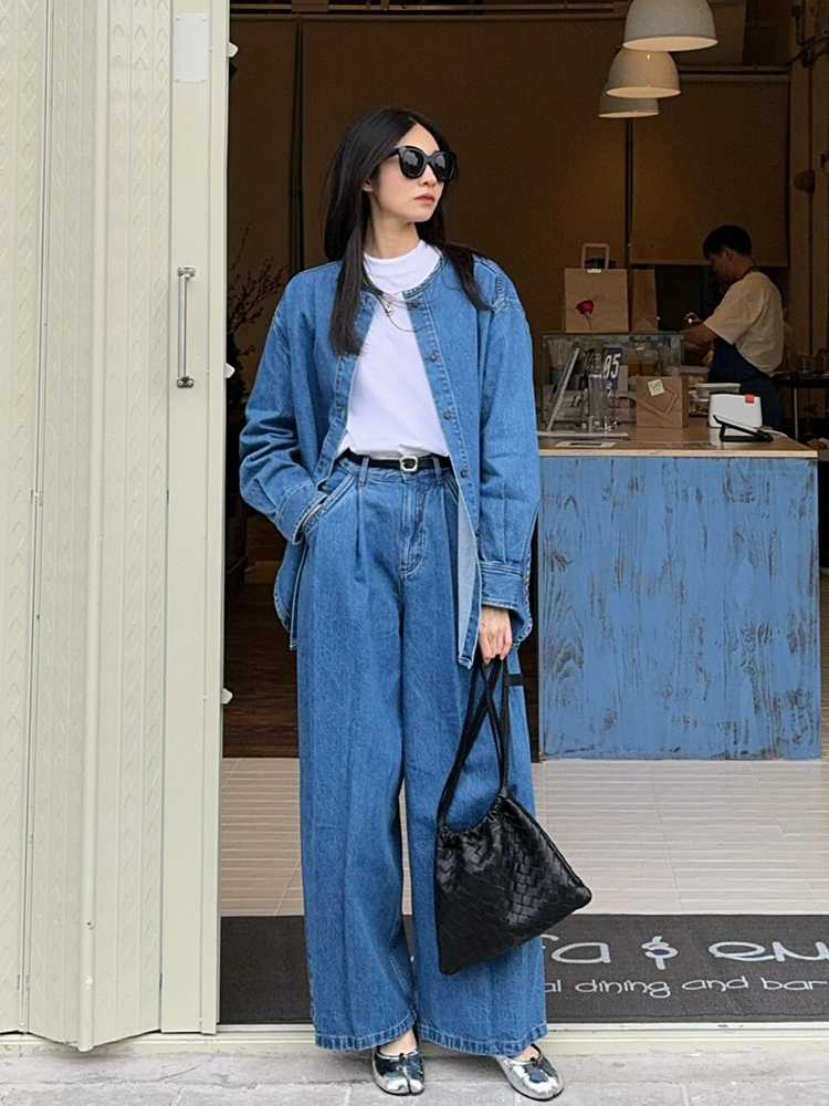 デニムセットアップ ゆったりデニムシャツセットアップ