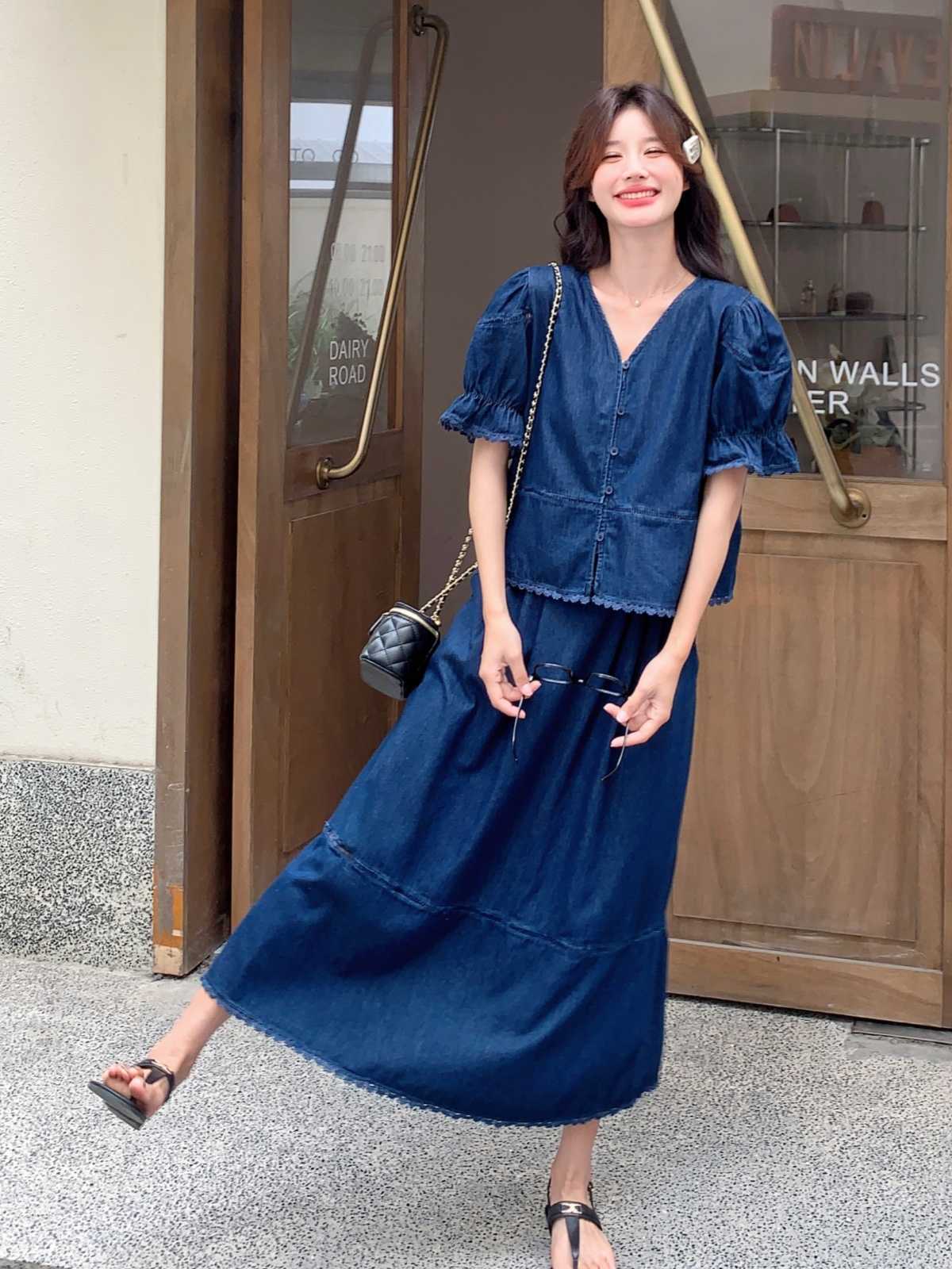 デニムセットアップ ふんわり袖のデニムツーピース