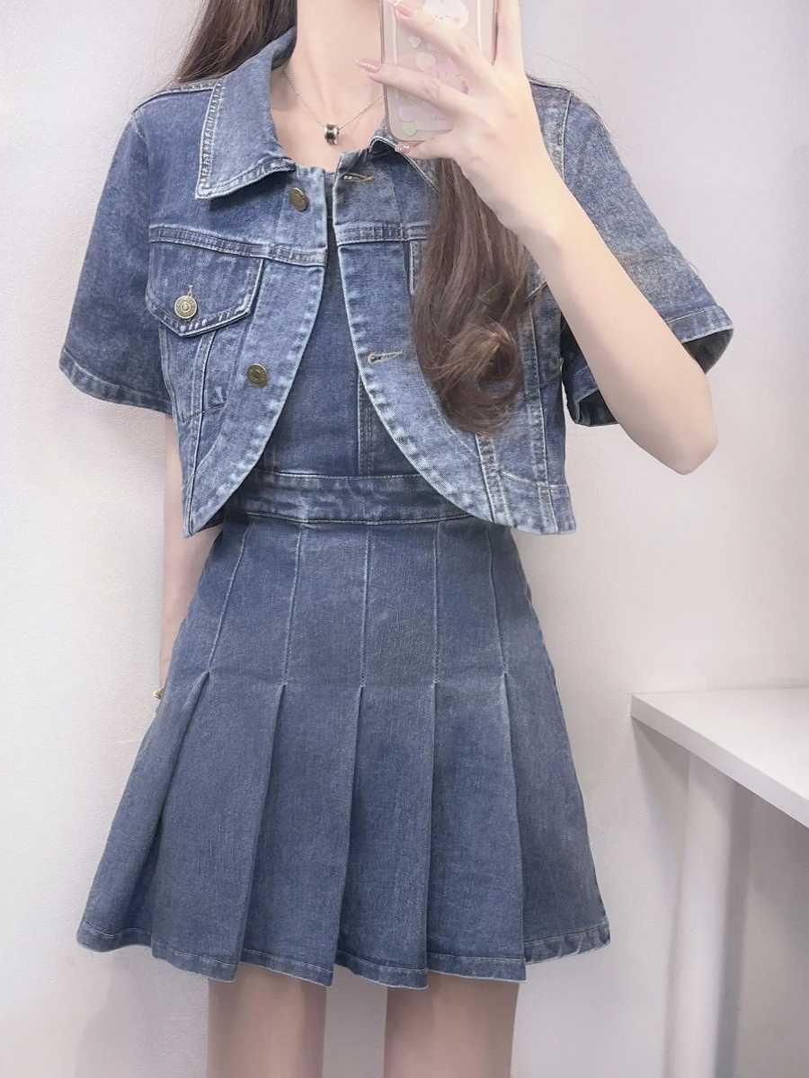 デニムセットアップ プリーツデニム上下セット
