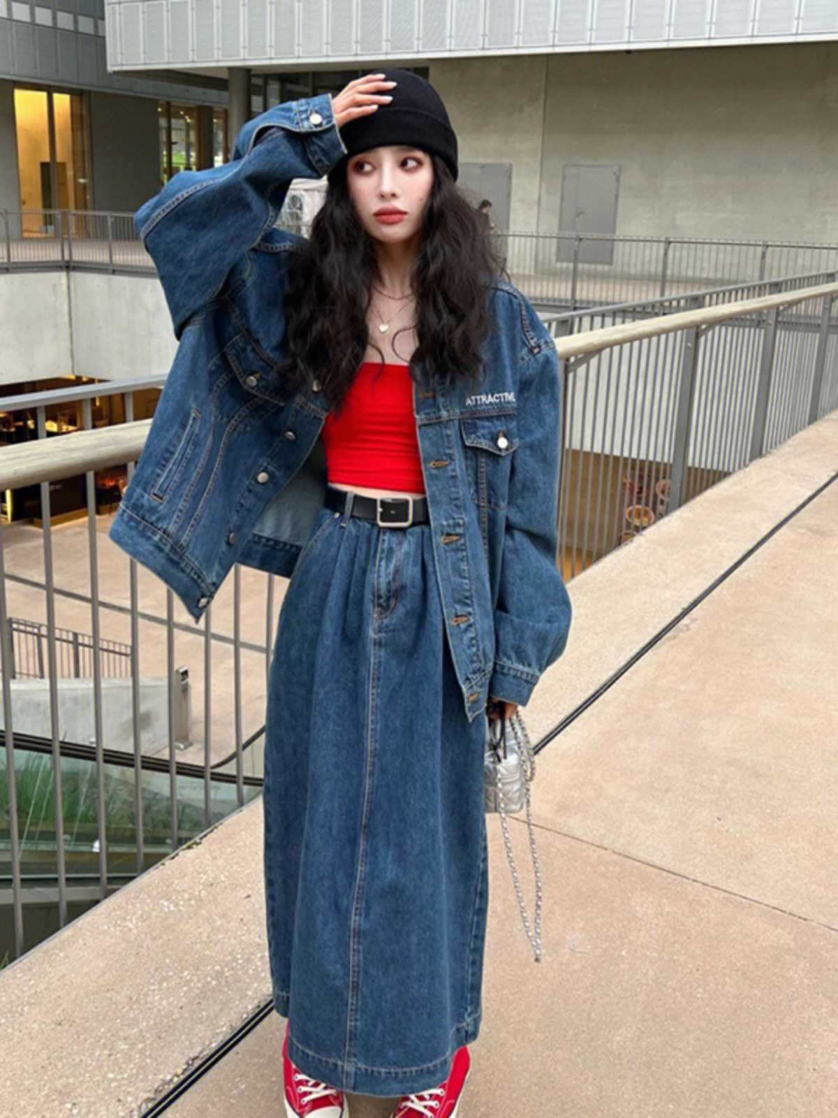 デニムセットアップ ゆったりシルエットデニム上下セット