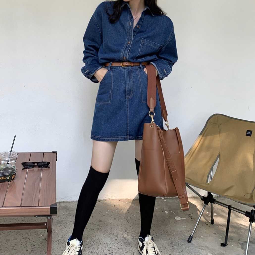 デニムセットアップ デニム襟付きシャツ×ミニスカートセット