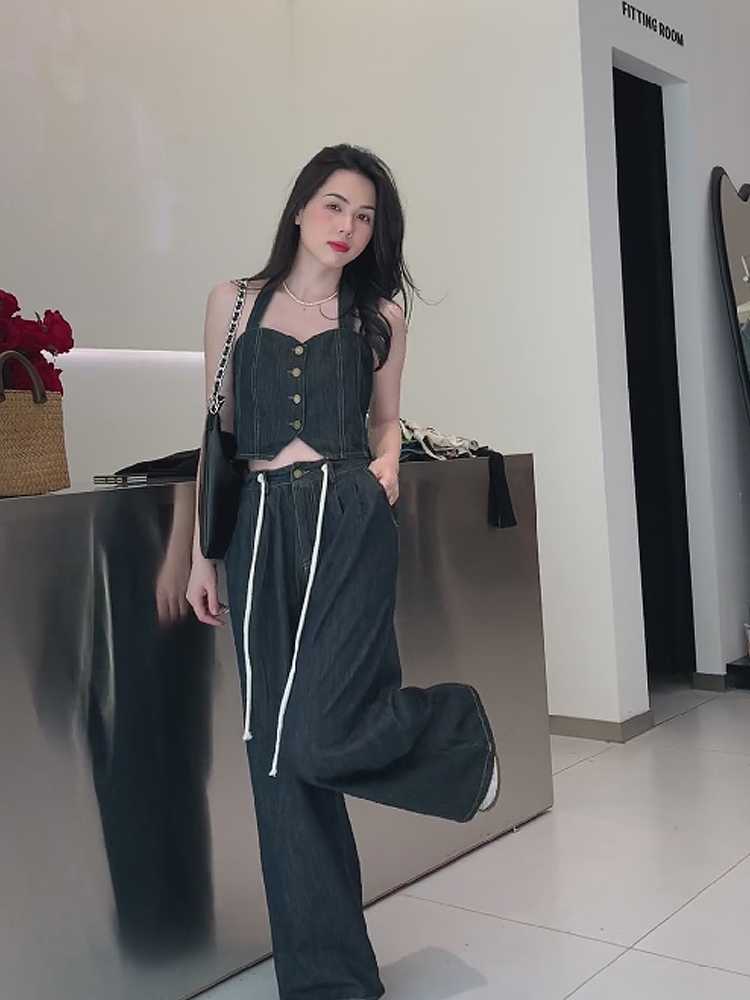 デニムセットアップ　ビスチェ風デニムセットアップ