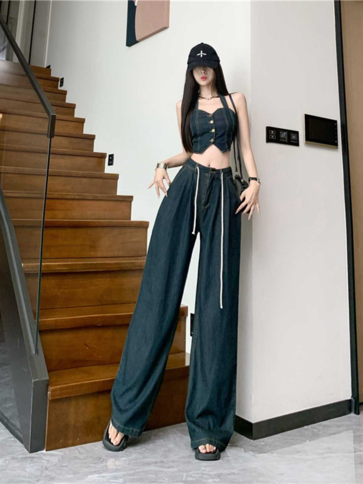 デニムセットアップ 超ワイドデニム ビスチェセットアップ