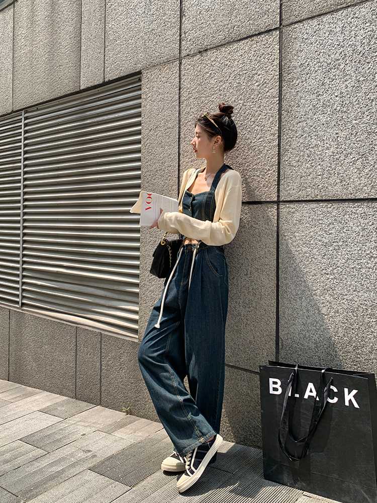 デニムセットアップ デニムビスチェ×ワイドパンツセット