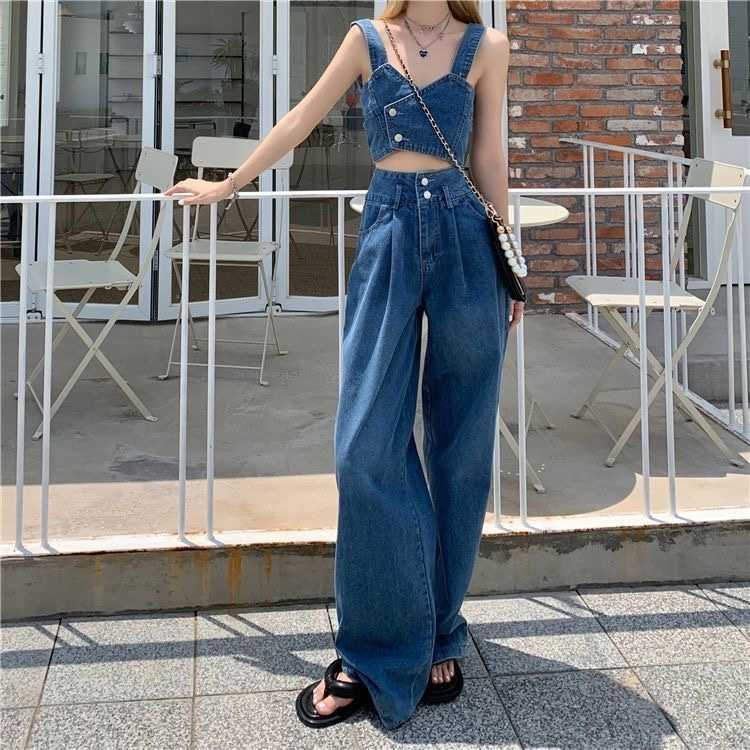 デニムセットアップ ビスチェ風デニム上下セット