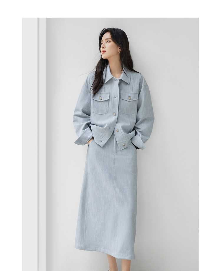 デニムセットアップ 上質カジュアル シャツジャケット スカートセット