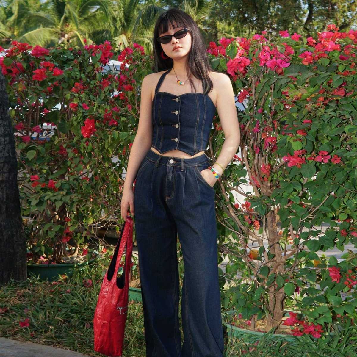 デニムセットアップ ハイウエスト ビスチェ デニム コーデセット