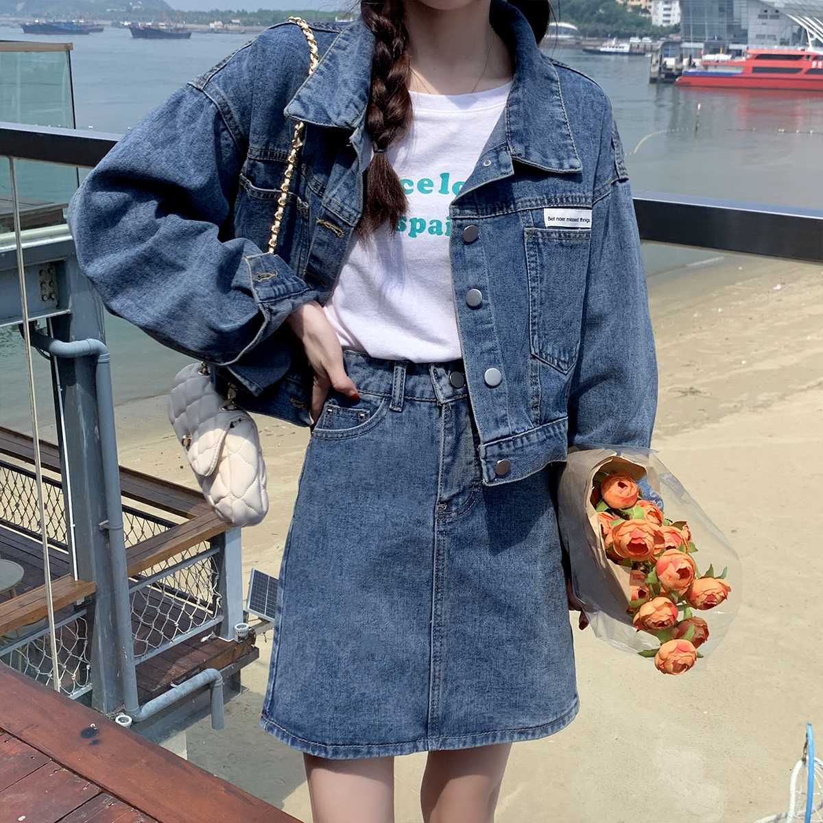 デニムセットアップ こなれ感デニムジャケット＆スカートセット