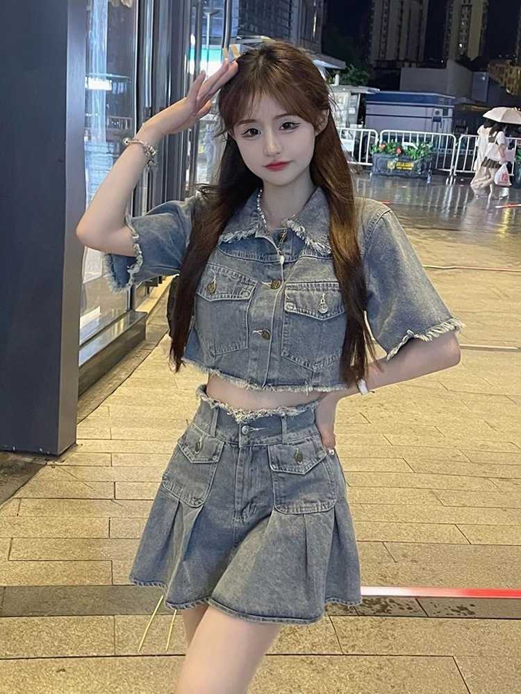 デニムセットアップ フリンジ加工デニムセットアップ