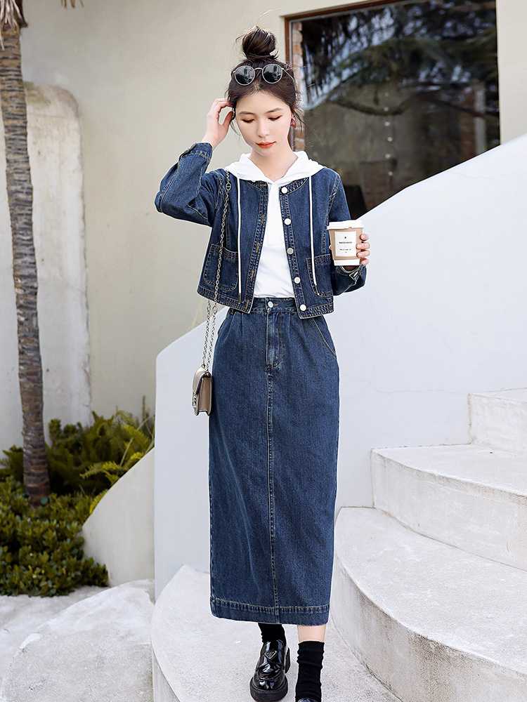 デニムセットアップ ゆったりデニムジャケットロング丈スカートセット