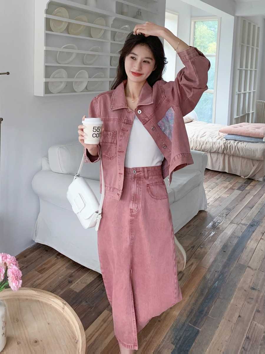 デニムセットアップ 大人カジュアル ジャケットスカート セット