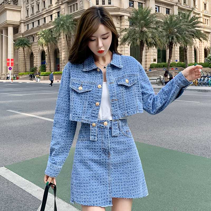 デニムセットアップ ショート丈ジャケット＆ミニスカート