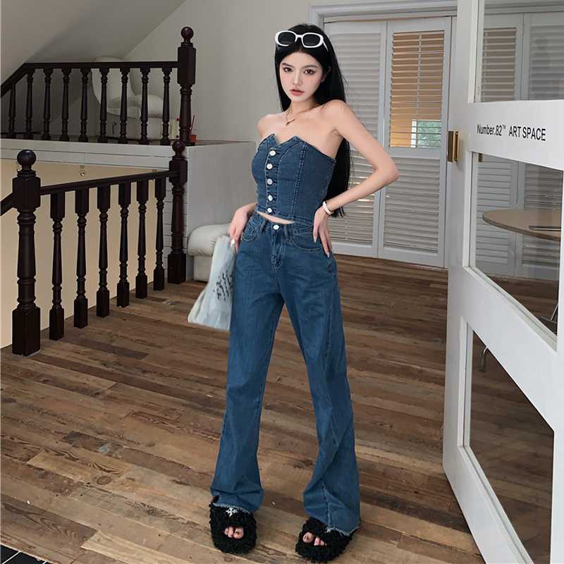 デニムセットアップ フロントボタン美シルエットビスチェセット