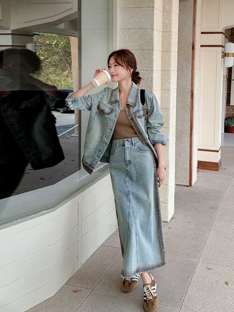 デニムセットアップ こなれ感漂う長め丈セットアップ