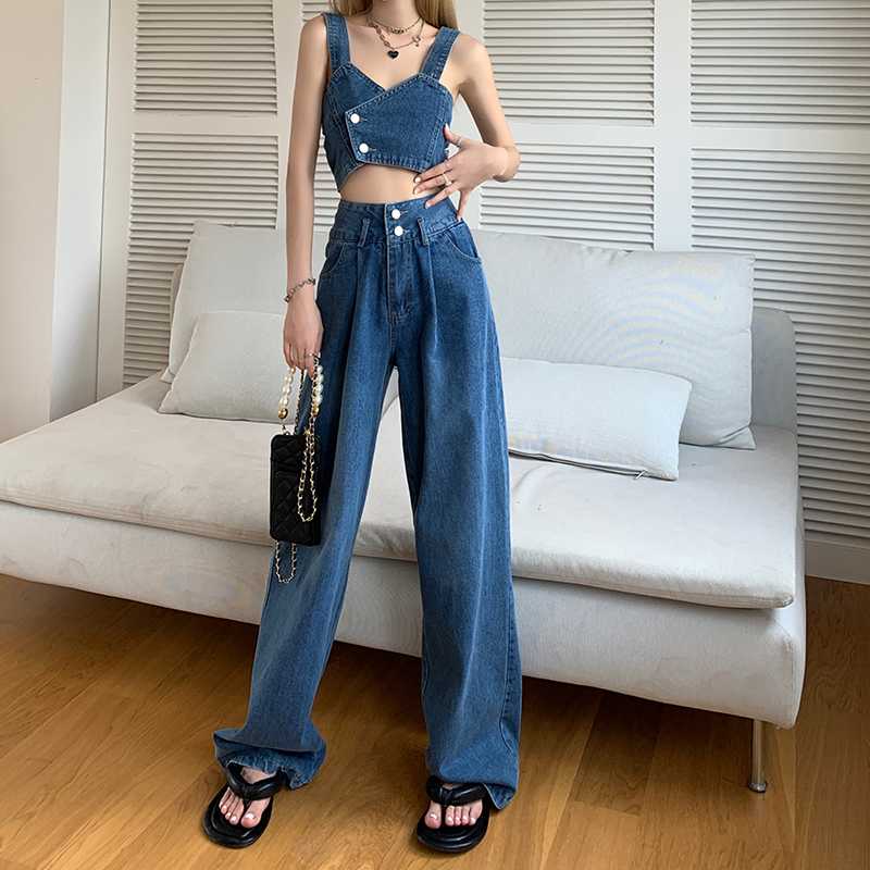 デニムセットアップ 洗練ビスチェワイドパンツセット